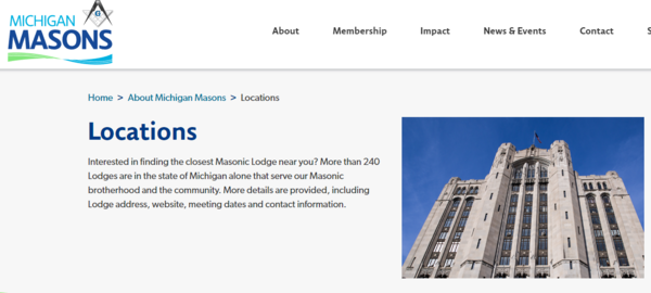 미국 Michigan주의 Premason Lodge들을 소개하는 싸이트 사진. 이 싸이트의 소개에 의하면 미시간 주에만 240개 이상의 Premason Lodge들이 있다고 한다. 